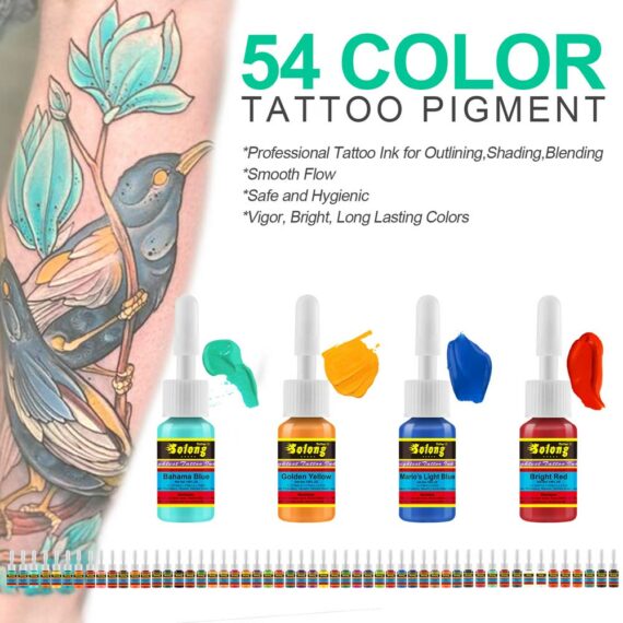 Juego de tinta para tatuaje Solong 54 colores completos 1/6 oz (5 ml)