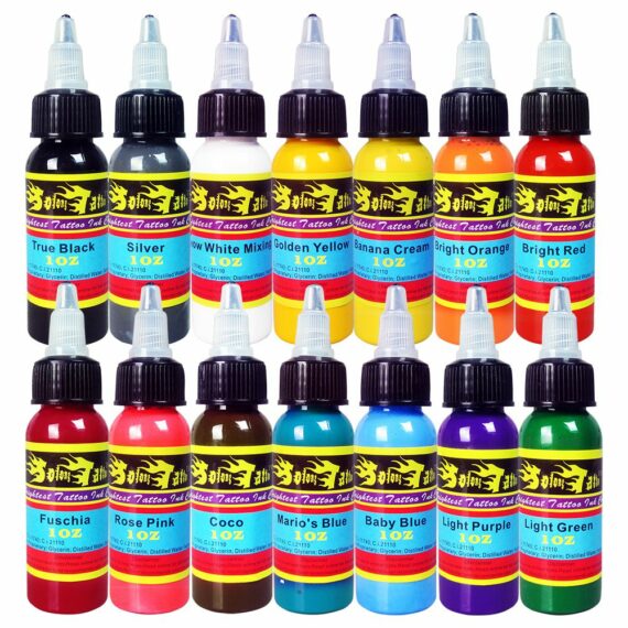 Set di inchiostri per tatuaggi Solong 14 colori completi 1 oz (30 ml)