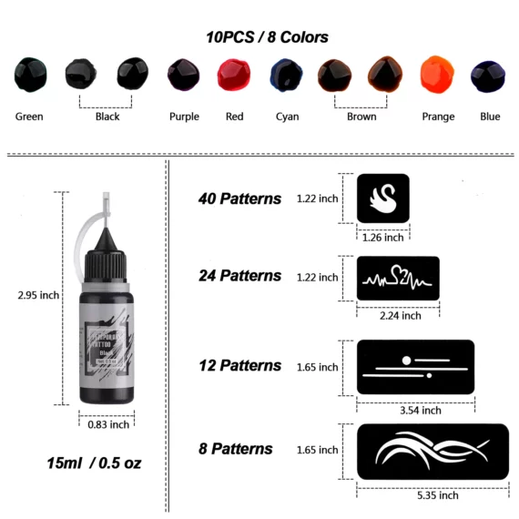 Solong Ink Temporary Tattoo Set with 8 Colors and 84 Patterns