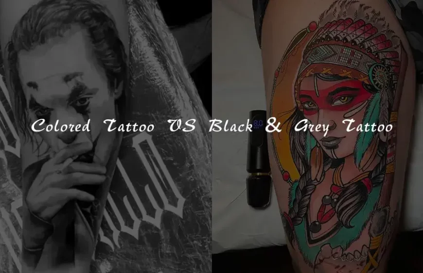tetovaža u boji protiv crno-sive tetovaže