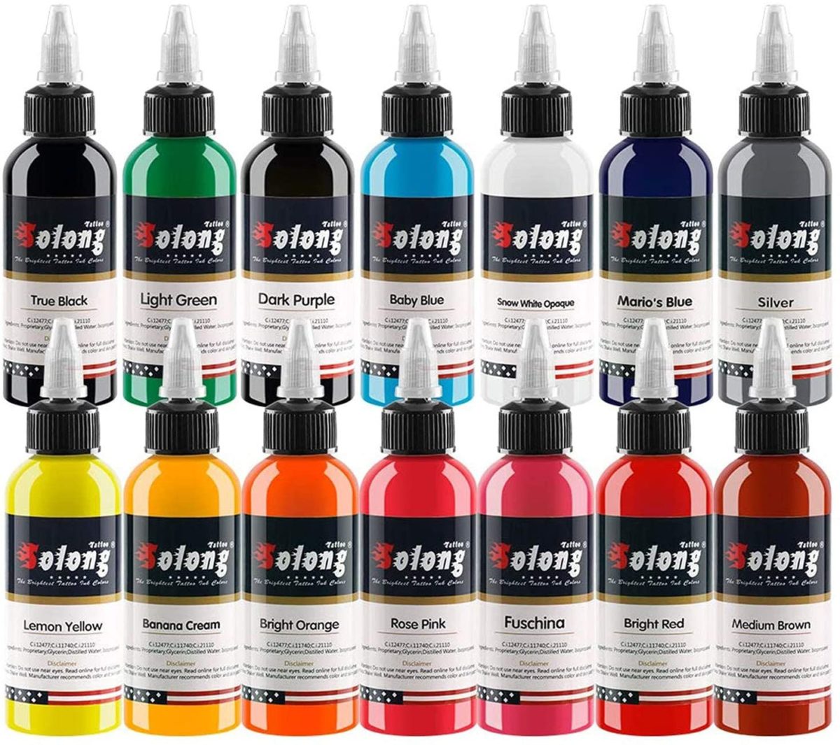 Solong Professional Tattoo Ink Set 14 Complete Colors 1oz (30ml)