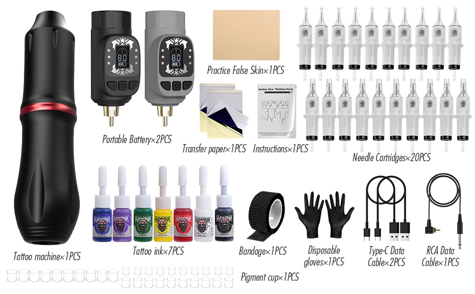 hawink Wireless Tattoo Kit HWP37KIT mit Digitalanzeige und zwei Batterien