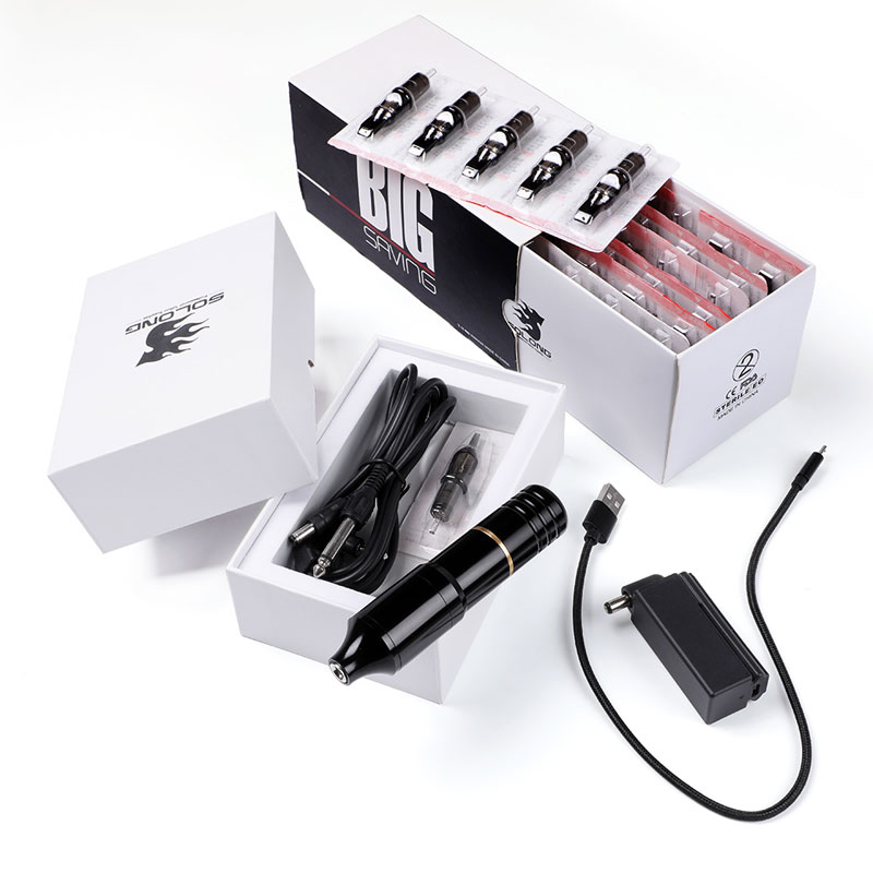 Solong Wireless Rotary Tattoo Pen Kit EM128 Paketliste