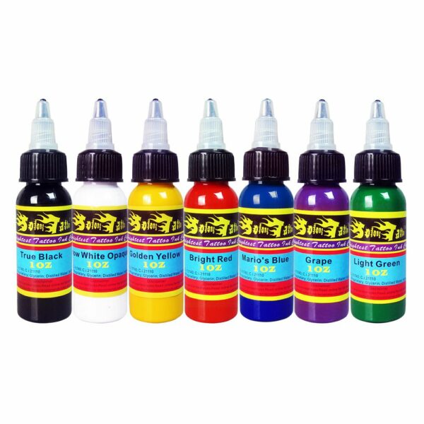 Solong Tattoo Ink Set 7 Complete Colors 1oz (30ml)