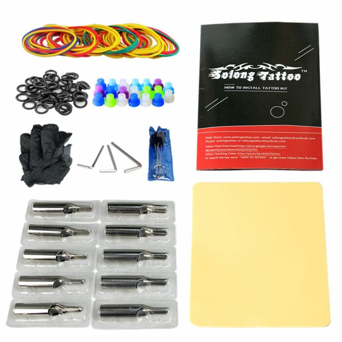 Solong Tattoo Tattoo Kit Complete Machine Guns 14 Inks Power Supply Foot Pedal Needles Grips Tips TK210